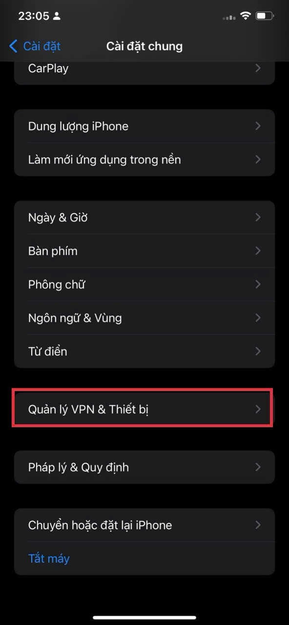 Bước 3: Vào quản lý VPN & thiết bị