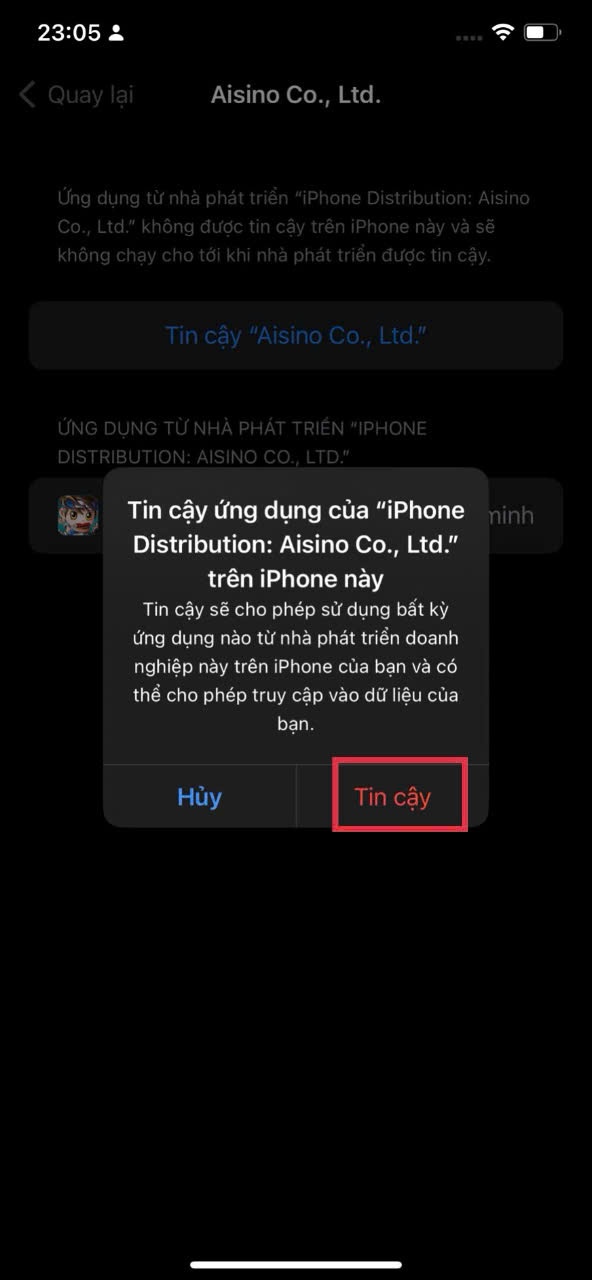 Bước 4: Bật tin cậy ứng dụng