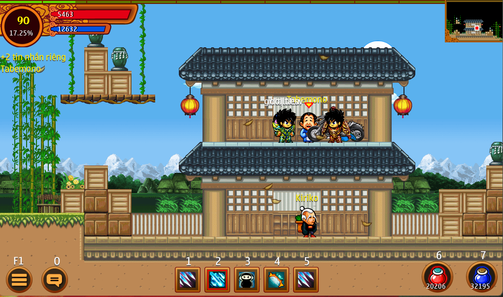 Người chơi thực hiện Nhiệm Vụ 2 – Kiến Thức Trong Ninja School Online bằng cách trả lời câu hỏi từ Tabemono.